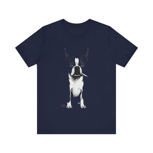 Rebel Boston Terrier Tee Grunge Smoking Dog Graphic Shirt