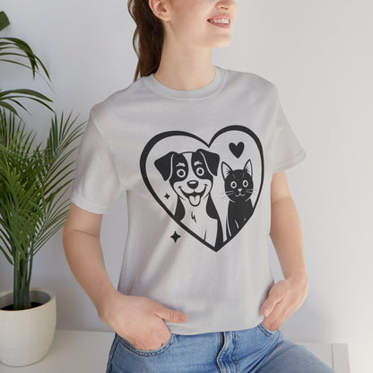 Cat and Dog Love Unisex Short Sleeve Tee