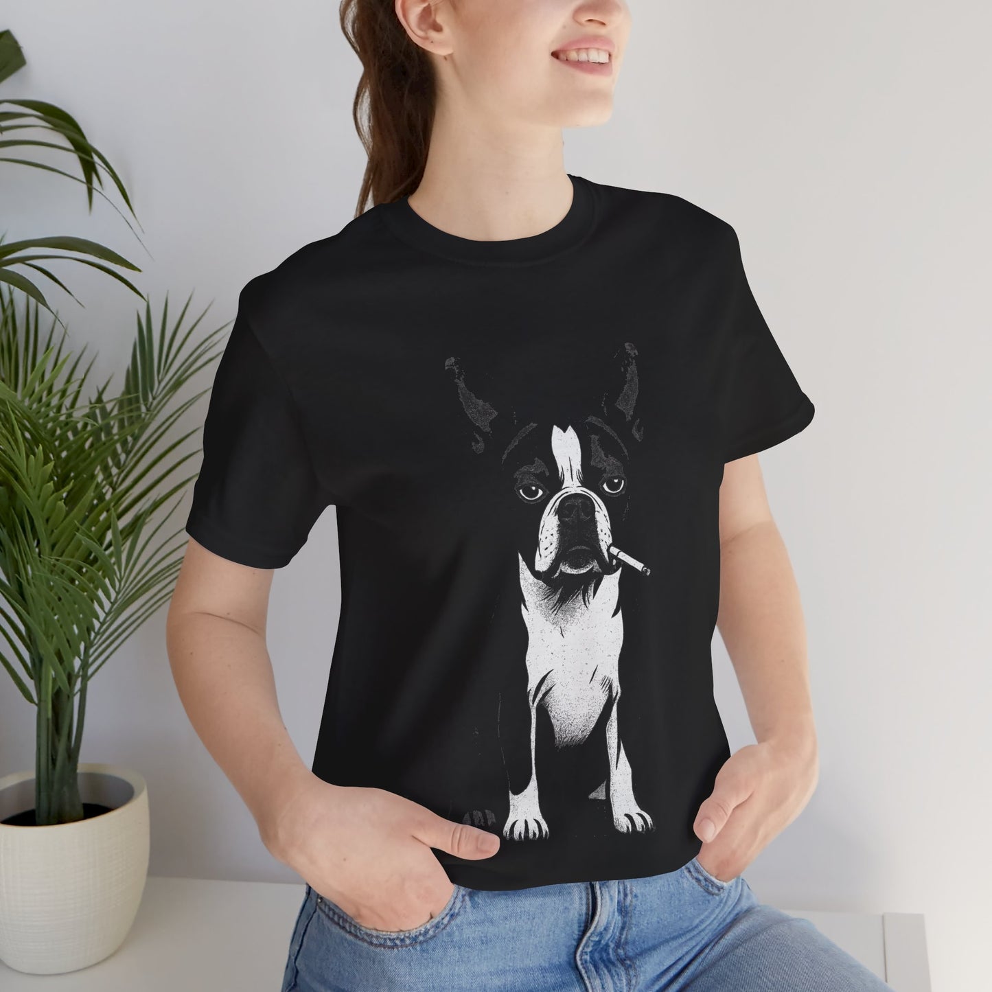 Rebel Boston Terrier Tee Grunge Smoking Dog Graphic Shirt