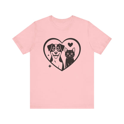 Cat and Dog Love Unisex Short Sleeve Tee