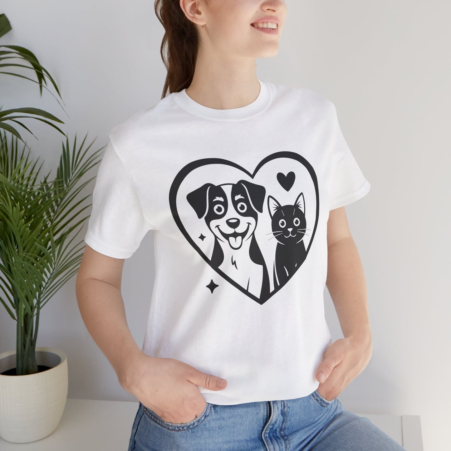 Cat and Dog Love Unisex Short Sleeve Tee