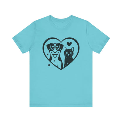 Cat and Dog Love Unisex Short Sleeve Tee