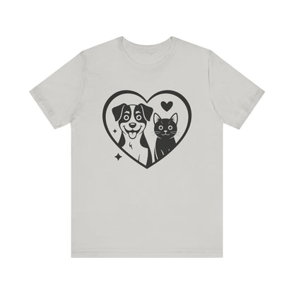 Cat and Dog Love Unisex Short Sleeve Tee