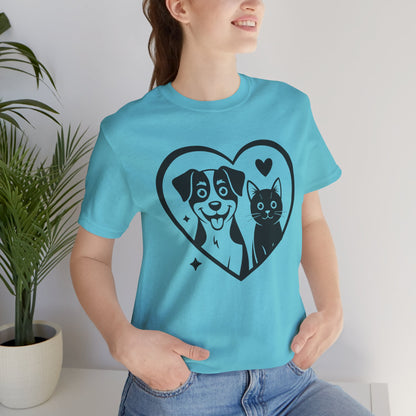 Cat and Dog Love Unisex Short Sleeve Tee