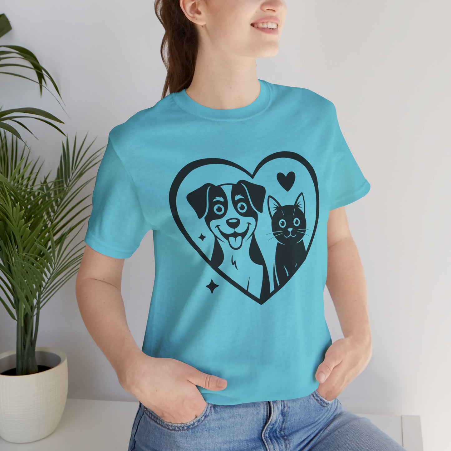 Cat and Dog Love Unisex Short Sleeve Tee