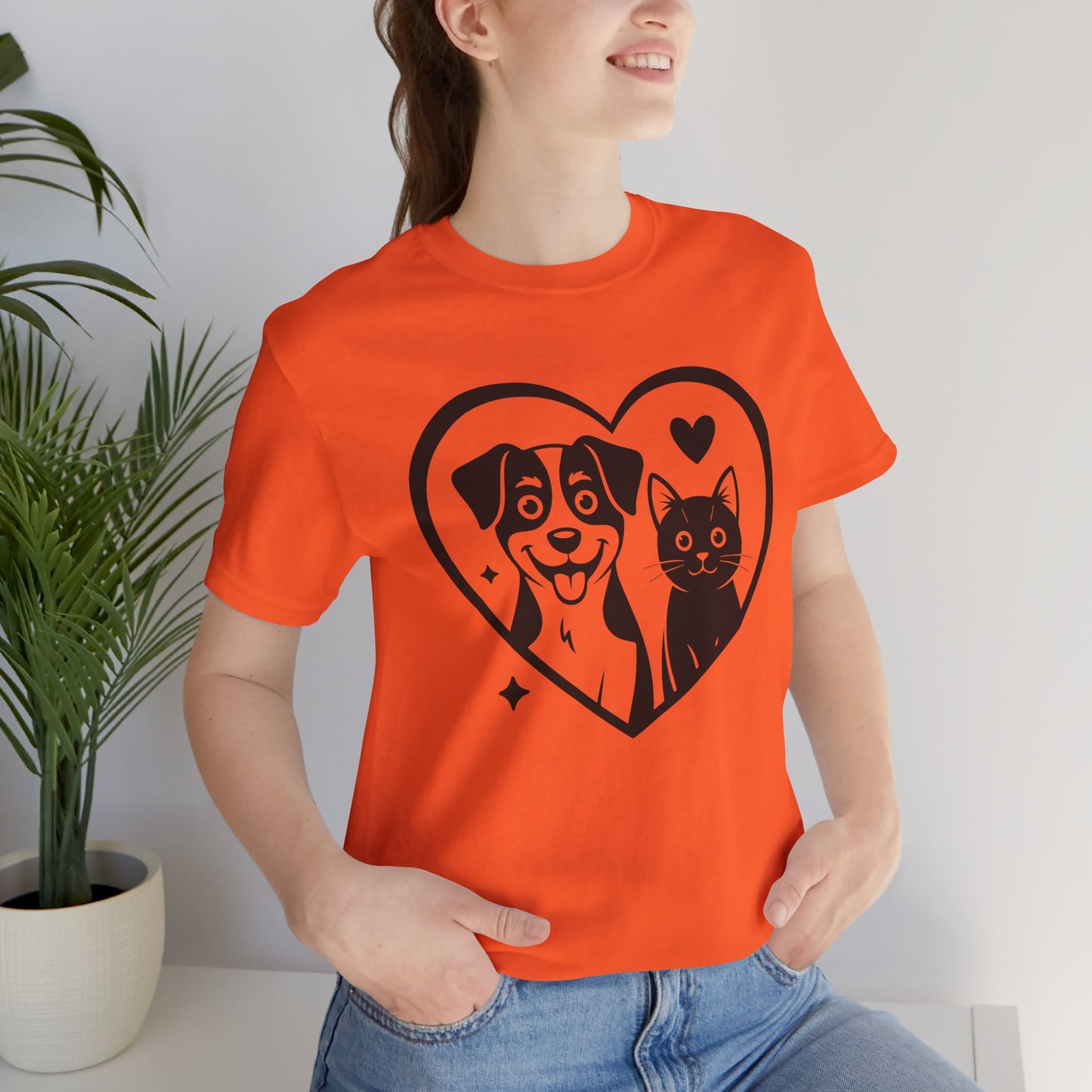 Cat and Dog Love Unisex Short Sleeve Tee