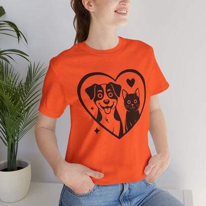 Cat and Dog Love Unisex Short Sleeve Tee