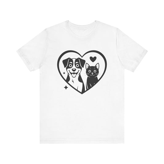 Cat and Dog Love Unisex Short Sleeve Tee