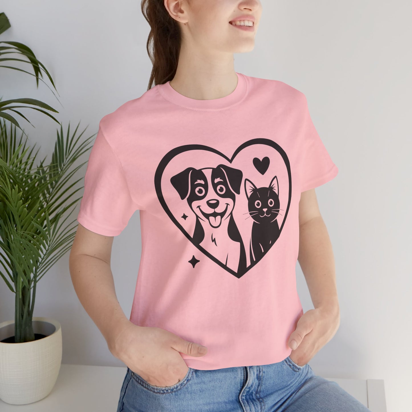 Cat and Dog Love Unisex Short Sleeve Tee